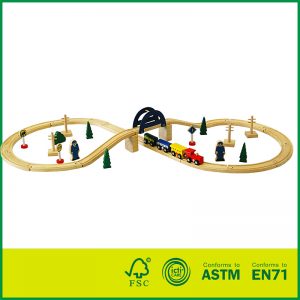 Tradicional brinquedo de trem ferroviário de 37 peças para crianças conjunto de brinquedos de trilha de madeira trilhos de trem de madeira