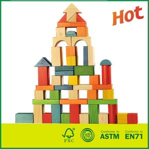 Solid Wood Blocks Stacking Bricks Board Games 50 Pieces Construction Building Toys Set