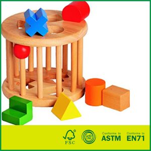 Jucărie de activitate pentru copii Cușcă rotundă de rulare din lemn, fabricată în China, cu jucărie de sortare a formelor