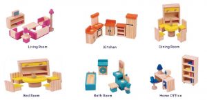  बच्चों के लिए सस्ती कीमत 40 पीसी पाइन लकड़ी गुड़िया खिलौने, लकड़ी गुड़िया फर्नीचर और सहायक उपकरण