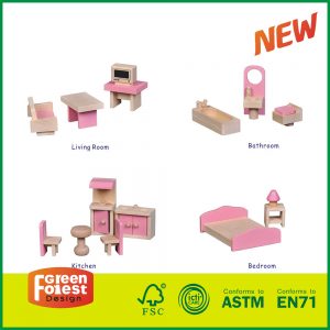 Wooden 4 Rooms Miniature Doll House Furniture Modern Doll Furniture