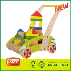 Drevené náučné chodítko Hessie Little Toddler Kids/Baby Push, Stláčacie a ťahacie hračky so skladacími drevenými blokmi pre 1 Rok a hore