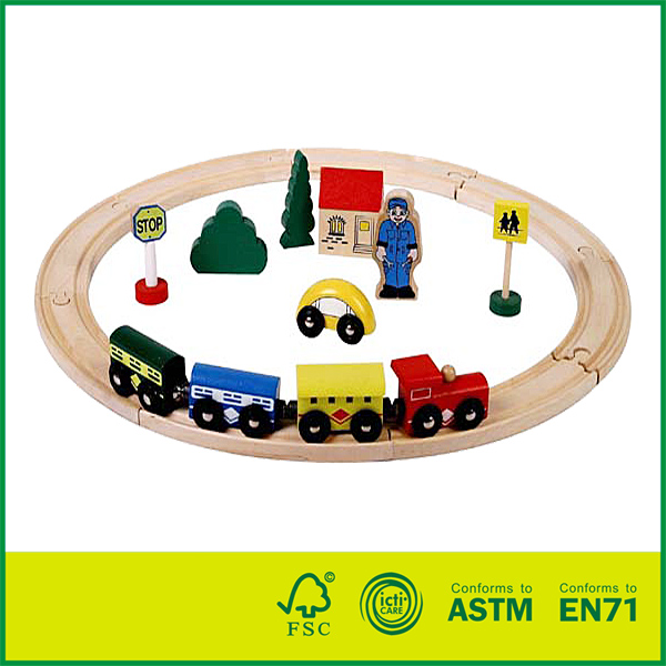 11RAI01 New popular Intelligent DIY wooden train set 20 pcs wood railway Track Toys For Kids