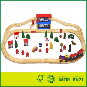 Foarskoalske 60pcs Mini Houten Railway Set Educational Kids Toy Houten trein spoar