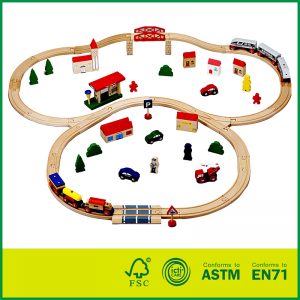 Classic Wooden Toy 70pcs Mini Train Tracks & Accessories for Toddlers & Older Kids Educational Toy