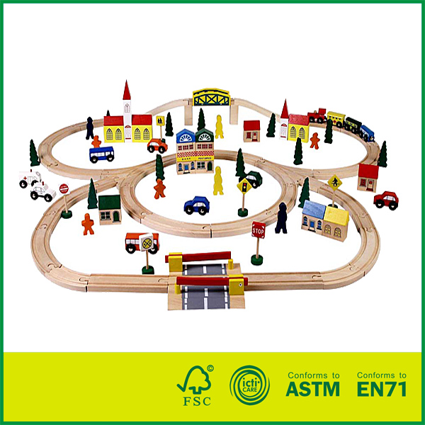11RAI11 Vânzare la cald 100 Set de căi ferate educaționale din lemn pentru jucărie Thomas pentru copii