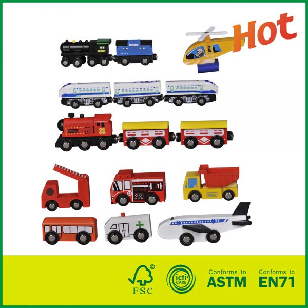 11RAI20-1 15 Pcs Wooden Train Cars Emergency Vehicles Collection With Railway Carriage For Sale