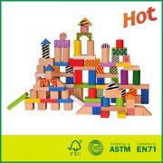12BLK01 Cheap Lovely Child 100pcs Colorful Collection of Wooden Block Toy Construction Building Toys Set Stacking Bricks
