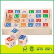 24 pcs Printed Wooden Cubes Blocks bass wood Kids Learning Alphabets Square Blocks
