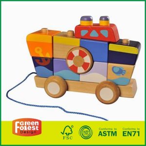 Reducere caldă Produse noi Băiețel Fată Jucării educaționale pentru copii Jucării educaționale pentru copii Trageți de-a lungul jucării din lemn cu barca de stivuire