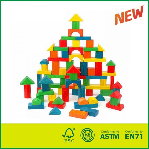 12BLK21 Eco-friendly 80 pcs लहान मुलांसाठी रंगीत खेळणी लाकडी बिल्डिंग ब्लॉक्स