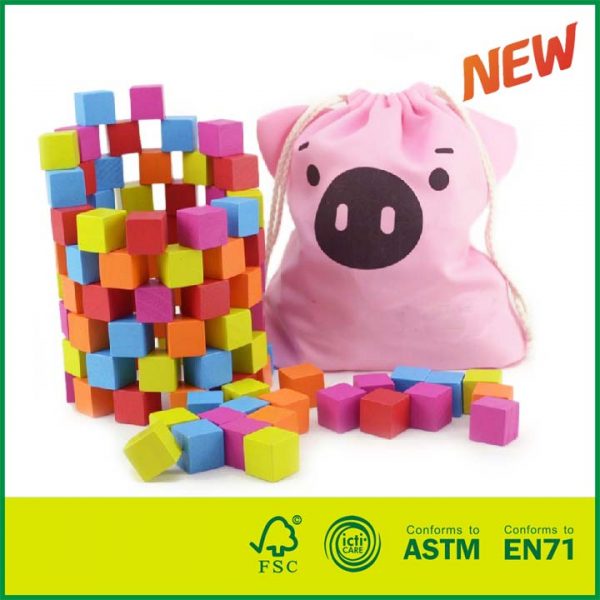 12BLK22 Rotaļlieta Bērniem Mācību resursi Koka krāsaini kubi 100gab Inteliģences celtniecības bloki ar netoksiskām krāsām