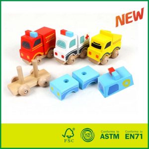 Детски едукативни градежни блокови Дрвени загатки сет за автомобили за монтажа Шарена играчка за камиони