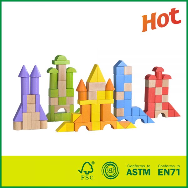 12BLK24 Deluxe Hand-Crafted Kids Building Dulaan Wooden Colorful Stacking Blocks Set