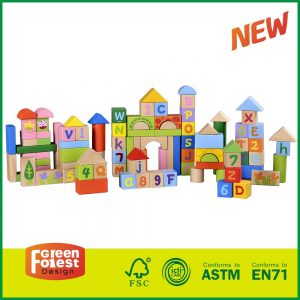 Hot Selling Basic Math And Alphabet Colorful Wooden Block Toys wooden blocks for toddlerswith Geometry Shapes 100pcs Intelligent Blocks Set