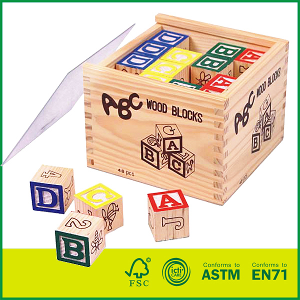 12EMB01B 48pcs Pine Wooden Cube Alphabets Blocks Set for Kids’ Aprendendo blocos ABC