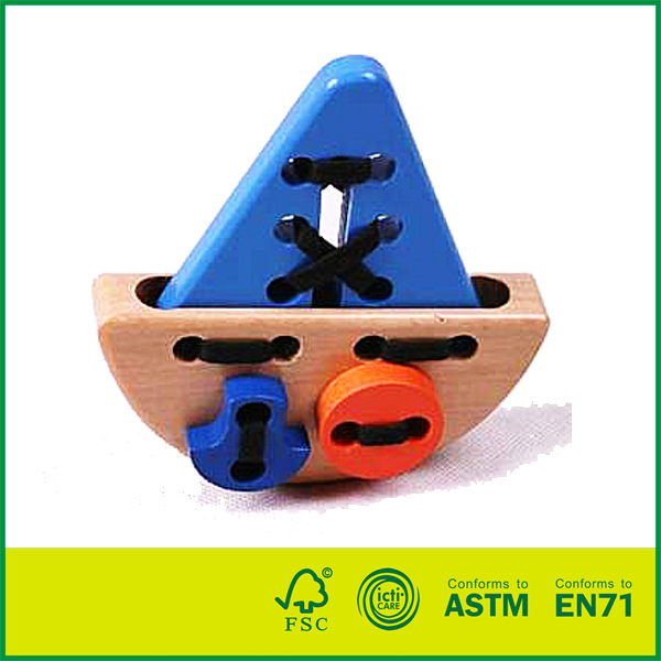 12LAC02 Nyt design træsnøringssejlbåd til børnelegetøj