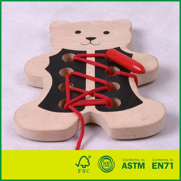 12LAC03 Дошкільна розвиваюча іграшка з дерев'яною шнурівкою для розвитку координації рук