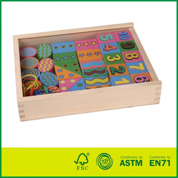 12LAC05  Educational Wooden Colorful Stringing Beads Set for Kids Blocks