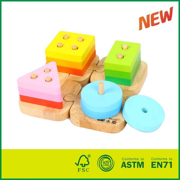 12SOR19 Classic Rubber Wood Early Learning Toys For Kids Non-toxic Toy Geometric Shapes