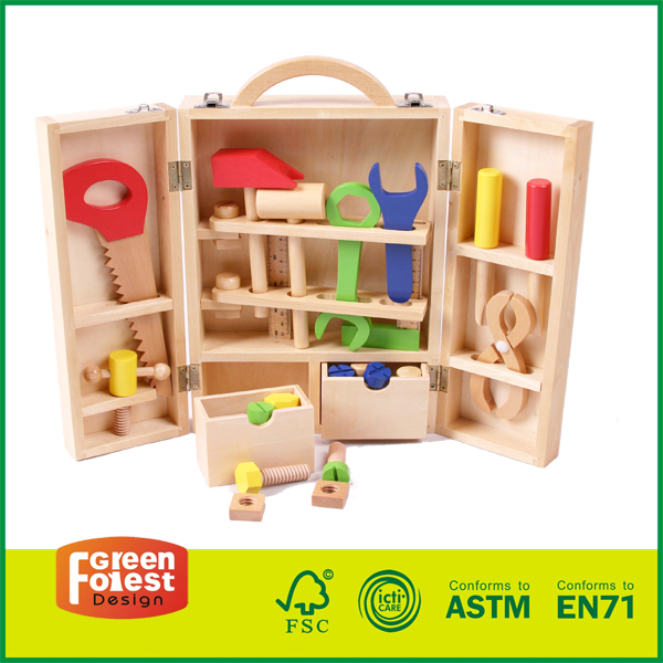 12مجموعة أدوات خشبية TOL07 لتعليم الأطفال صندوق أدوات خشبي