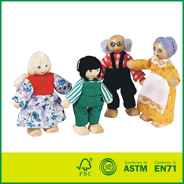 14DOL06 #4 Fantoche de boneca de madeira tradicional bonito criança casa de boneca de madeira conjunto familiar