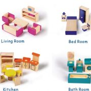 Good Sale 25 Pcs Pine Wood Kids Educational Toys Role Play Wooden Furniture Non-toxic Doll Furniture