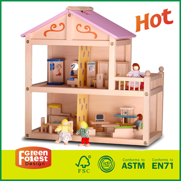 14HOU06 Hot Sale Pretend Girl Toy Handmade Wooden Doll House