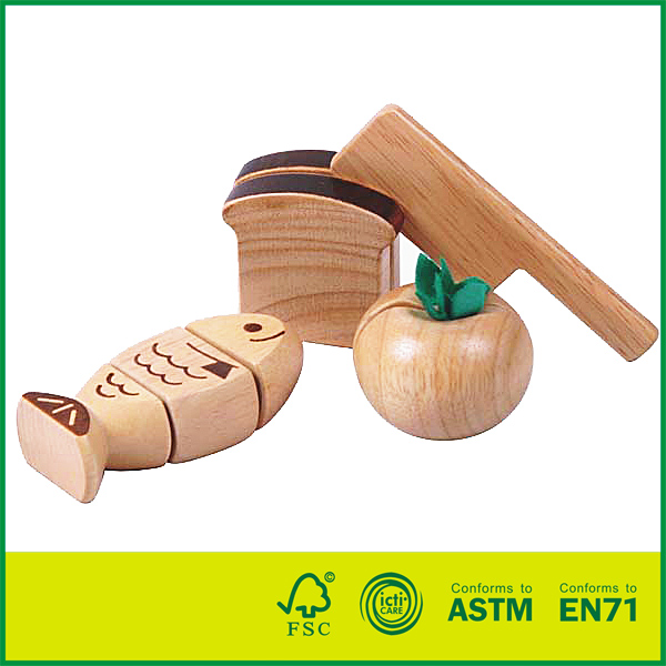 15CUT03- 伝統的な木製カッティング食品おもちゃごっこ遊び自然木製食品おもちゃ