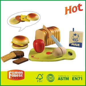 New Product Kids Food Play Set Wooden Breakfast Cutting Set