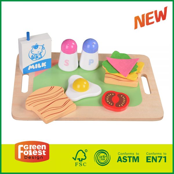 15CUT10-Food Wooden Breakfast Playset (11 pz) Con Latte/Pane/Burro/Frutta/Salsa,Fai finta di giocare a giochi per bambini, Regali giusti per il bambino