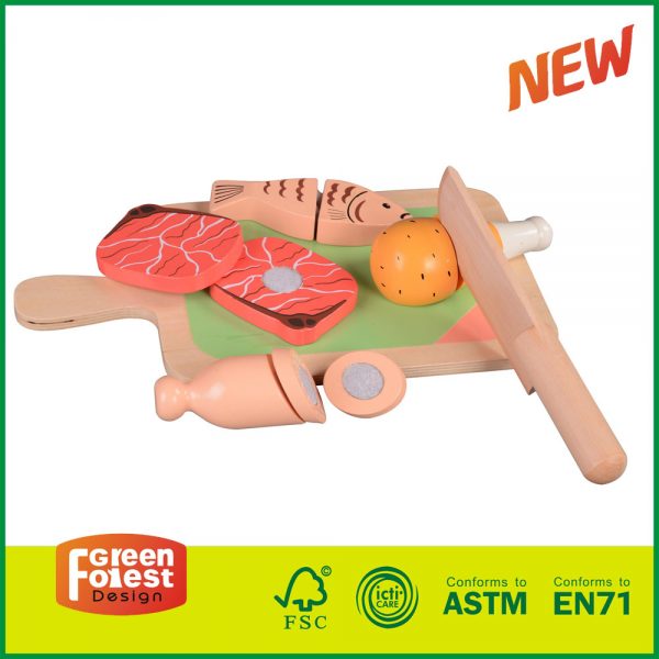 15CUT11-Fun Cooking Toy Set Kitchen Cutting Fast Wooden Food Playset for Kids
