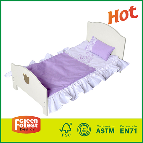 15FUR01A 	New Design MDF Wooden 18 Inch Doll Single Bed White Color Pretend Toy for Kids Role play Game (bedding not included)