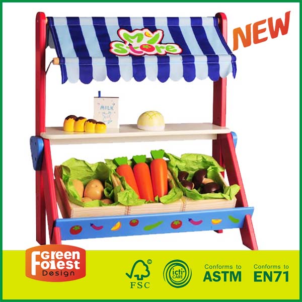 15STR03 Kids Wood Food Role Play Toy With Wooden Toy Grocery Shop Store