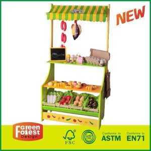Wooden Pretend Play Center Market Play Toy Larget Shopping Stand for Kids