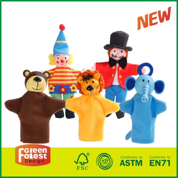 16FIS01 New Toys For Children Birch  Wood Finger Puppets Set “Cirque” Marionnette professionnelle