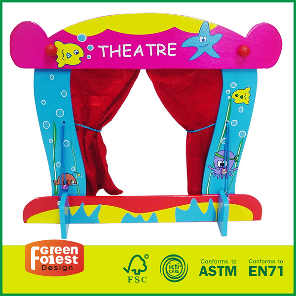 16THE03A Standing Tabletop Kids Theater Fold-able And Easy to Store With Wooden Puppet Theater