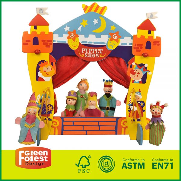 16THE05 Wooden Toys Castle Finger Puppet Home ٿيٽر ٻارن لاءِ