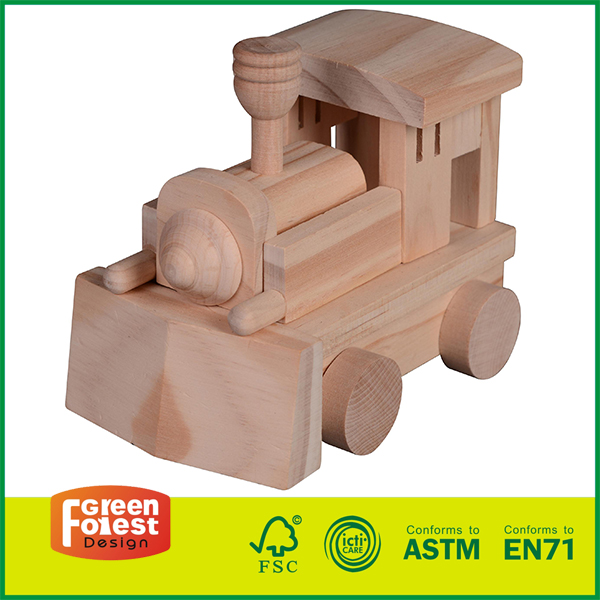 18DIY09 Best Selling Pine Wooden Craft Truck Handmake Train Engine for Kids Assembly Toy