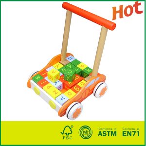 Wholesale Birch Wood MDF Kids Play Wood Push Toys With Educational Blocks Wooden Baby Walker