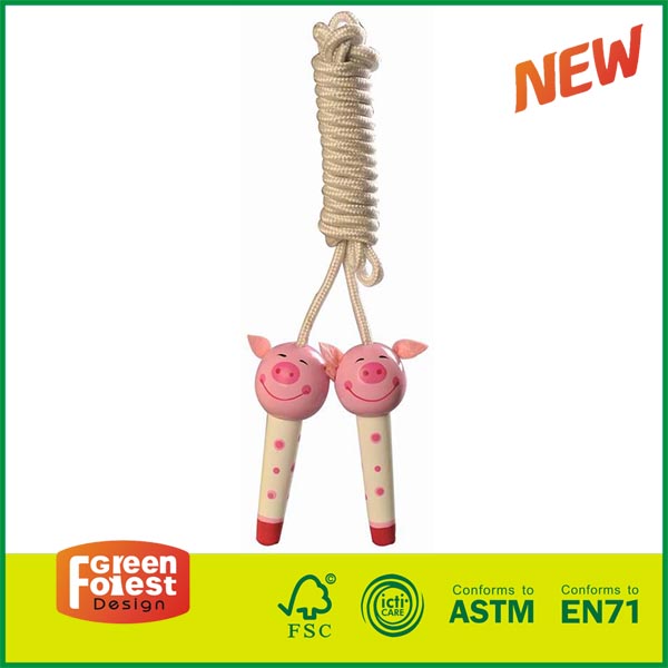 20SKI01PIG Good Selling Outdoor Kids Sports Toys Wooden Handle Skipping Rope Birch Wood Jumping Rope